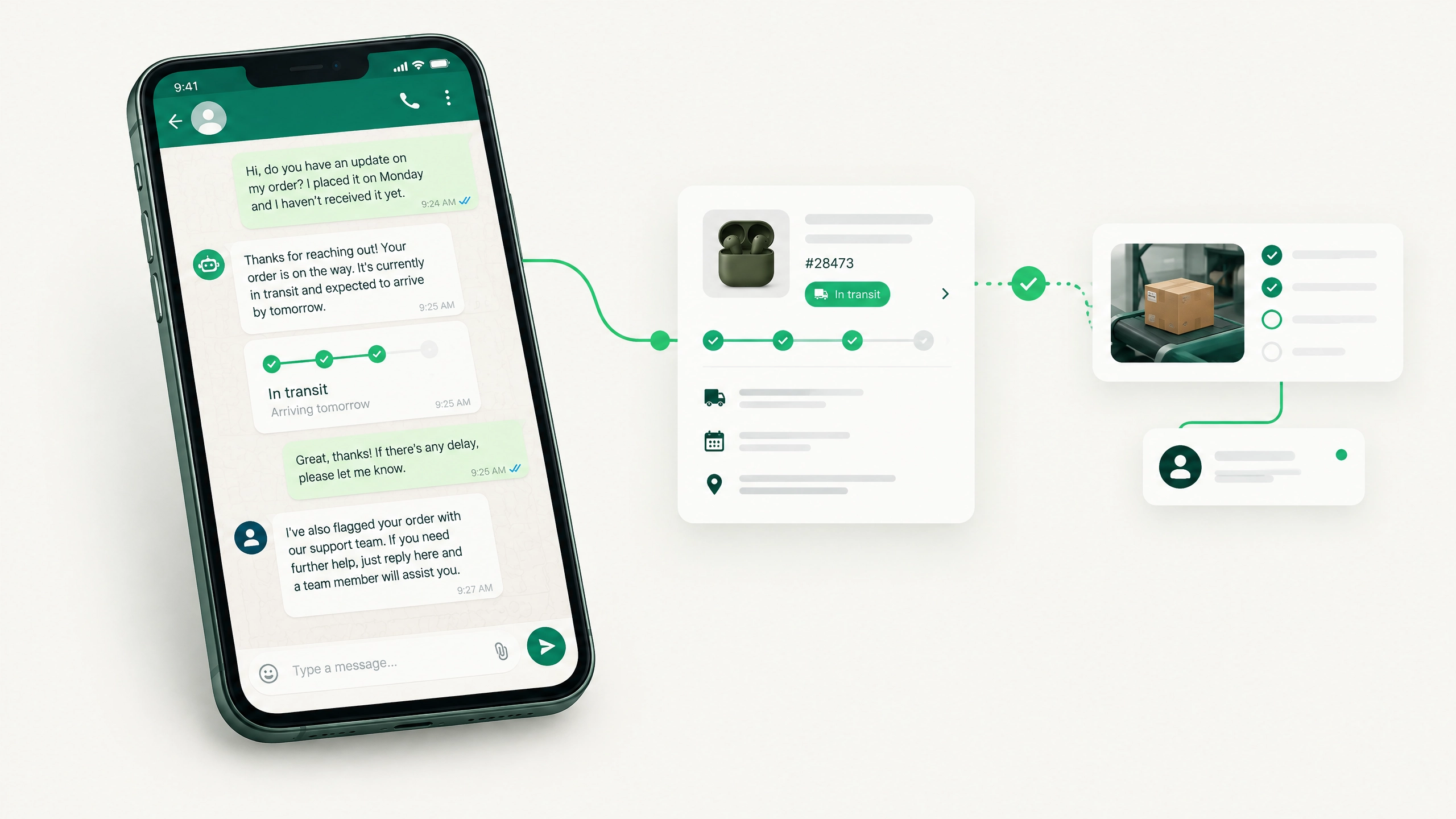 WhatsApp order support connected to commerce operations